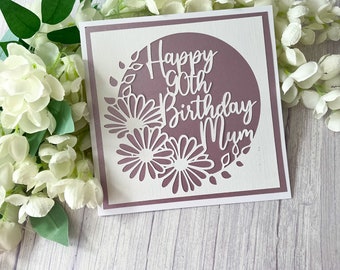 Personalised Name & Age Flowers Papercut Birthday Card