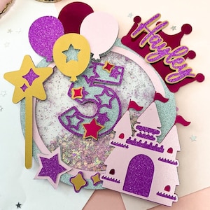 Décoration de gâteau d'anniversaire scintillante personnalisée château de princesse en couches, shaker personnalisé