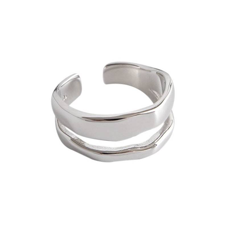 Geometric Wide Ring Statement Gold Silver Double Band Gold Band Stackable Ring Geometric Wave Ring 100/% 925 Silver Two Row Curved Ring