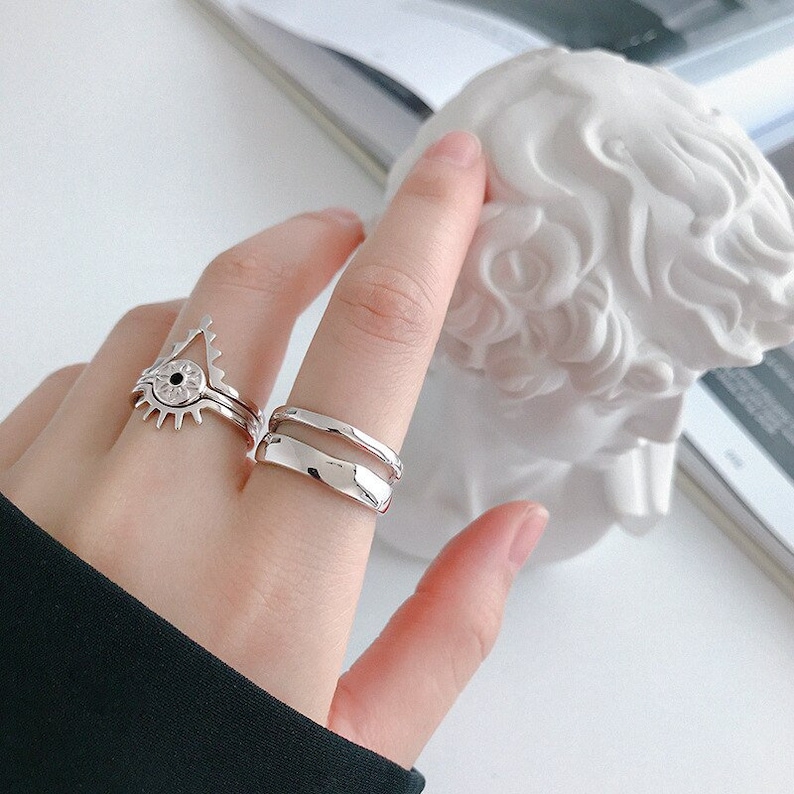 Geometric Wide Ring Statement Gold Silver Double Band Gold Band Stackable Ring Geometric Wave Ring 100/% 925 Silver Two Row Curved Ring