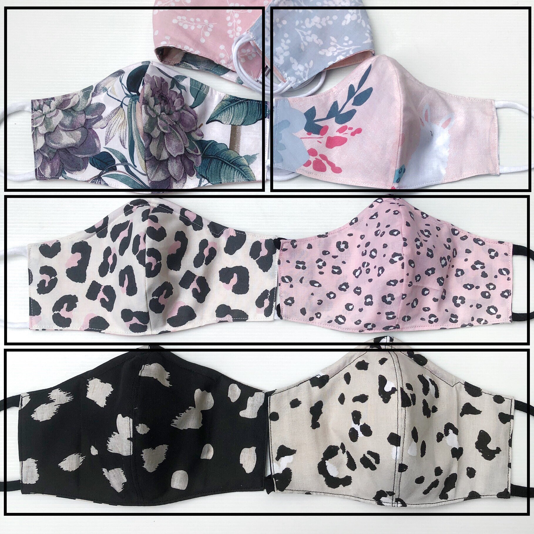 Reversible Reusable Fabric Face Masks with nose wire 3-layers washabl…