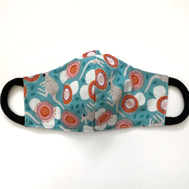 Aussie reusable 3 Layer Fabric Masks w nose wire & filter pockets. Comfy elastics. Australian Made breathable mould design image 3