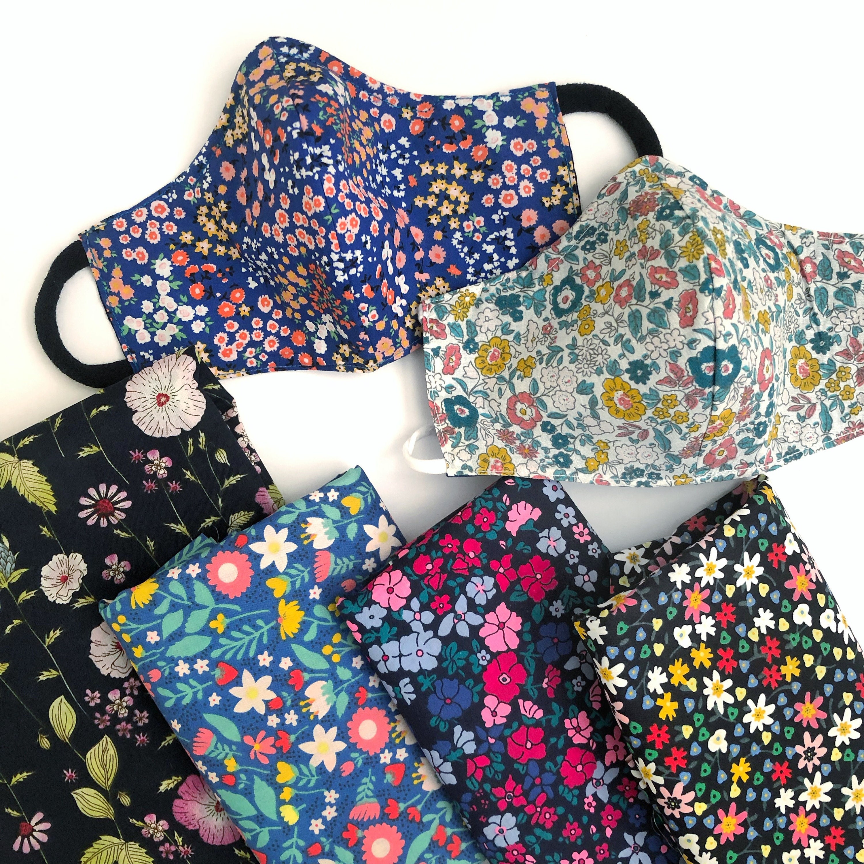 Reusable Face Masks w/ nose wire & filter pockets. 3-layer cotton/cot…