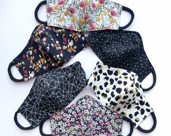 Comfy Stylish Reusable Fabric Face Masks. Nose wire & filter pockets washable breathable mould design. Australian designs Adult teens kids