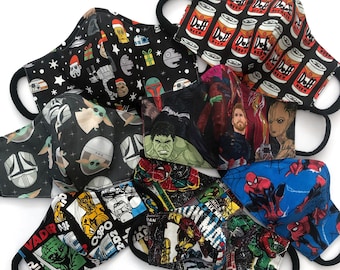 Starwars Marvel Avengers Reusable Face Masks w/ nose wire, filter pockets washable breathable comfortable design - Australian handmade