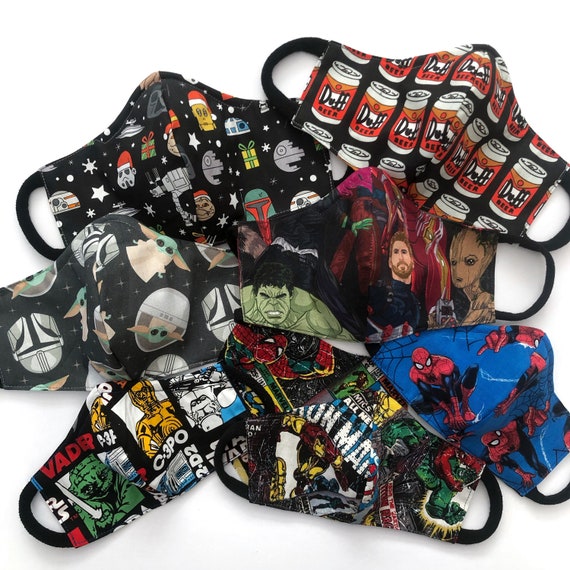 Starwars Marvel Avengers Reusable Face Masks w/ nose wire, filter pockets washable breathable comfortable design - Australian handmade