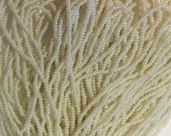 RARE Antique Micro Seed Beads-16-18/0 Greasy Cream Pearl Luster Aged Beige White