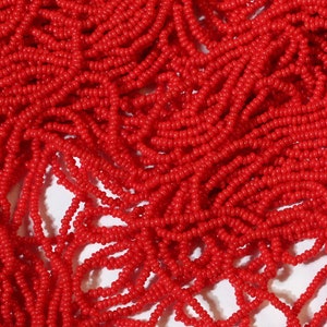 Antique Vintage Micro Seed Beads-16/0 Opaque Scarlet Red-7 gram Hanks-1.4-1.5 mm