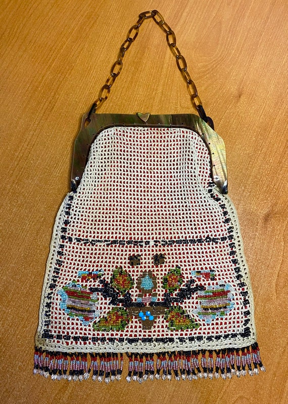 Antique Micro Beaded Purse Bag- Turkish Geometric… - image 4