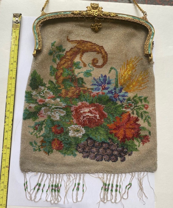 Antique Micro Beaded Floral Scenic Purse for Restorat… - Gem