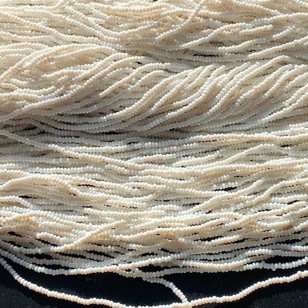 Antique Murano Italy Glass Micro Seed Beads- 20/0 Greasy Opaque Antique White Hanks on Original Cotton Threads