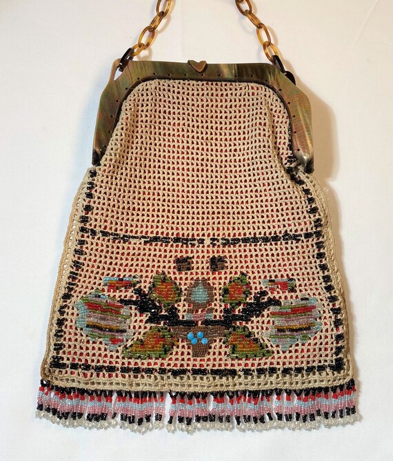 Antique Micro Beaded Purse Bag- Turkish Geometric… - image 2