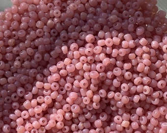 Rare French Glass Antique Micro Seed Beads-13/0 Lighter Greasy Cheyenne Rose Pink-30 gram (1 ounce) Bags