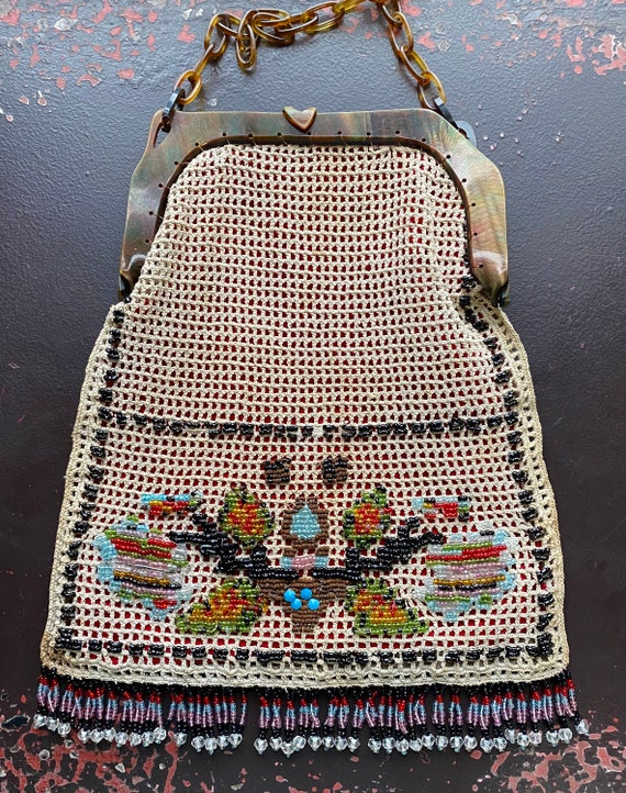 Antique Micro Beaded Purse Bag- Turkish Geometric… - image 3