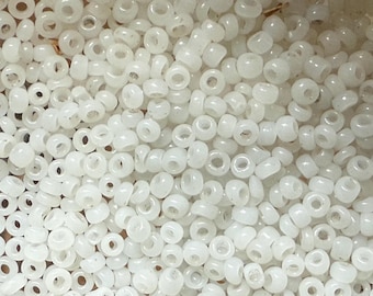 Vintage French Glass Micro Seed Beads: 13/0 Greasy White Half-Kilo Bag