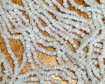 Antique Murano Glass Micro Seed Beads: Greasy Milk White, 18/0 Hanks