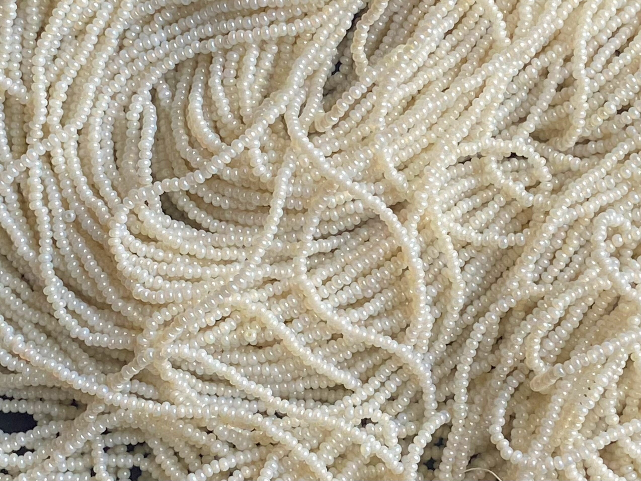 Rare Antique Micro Glass Seed Beads-16/0 Translucent Cream White Pearl Finish- 5g Hank