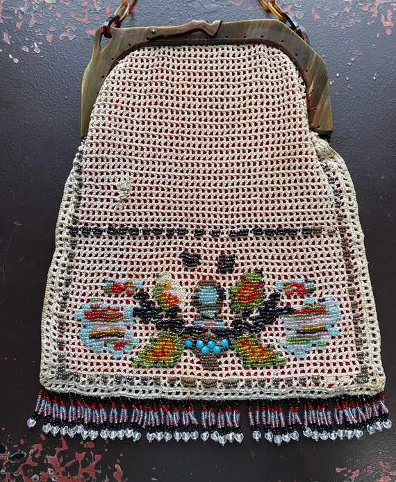 Antique Micro Beaded Purse Bag- Turkish Geometric… - image 10