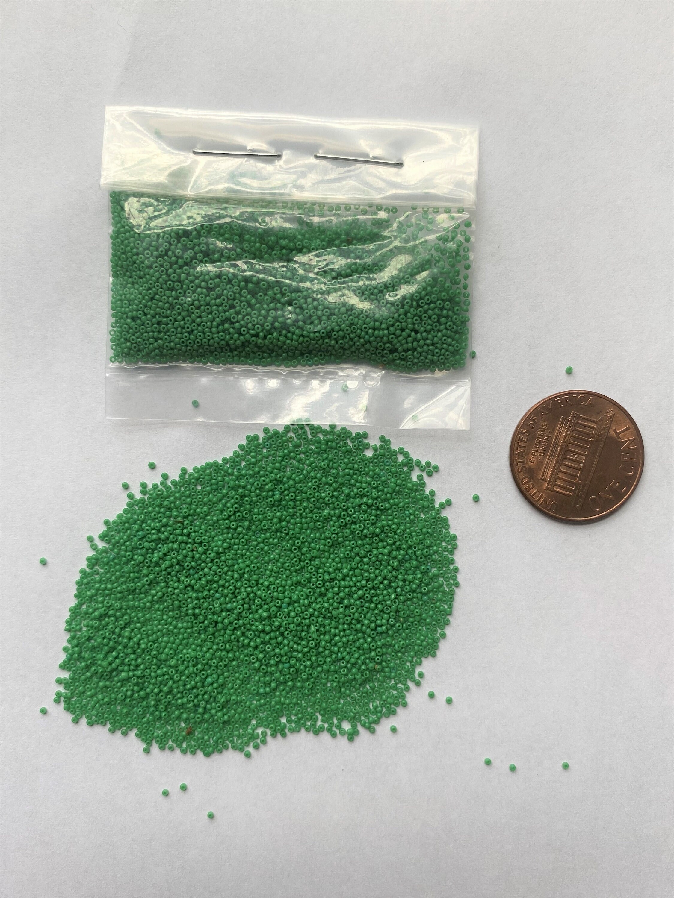 Vintage/Antique Micro Seed Beads- 22/0 Tiny Opaque Neutral Green- 3.9 gram bags
