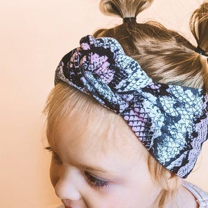 Hinted Pink Snakeskin Knot Headwrap | Toddler Headwrap | Girl&#39;s Headwrap | Mommy & Me Headband | Toddler Knot Turban  | Newborn Headwrap |
