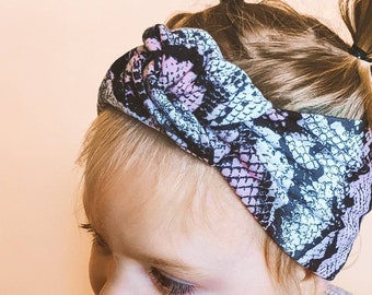 Hinted Pink Snakeskin Knot Headwrap | Toddler Headwrap | Girl's Headwrap | Mommy & Me Headband | Toddler Knot Turban  | Newborn Headwrap |