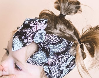 Hinted Pink Snakeskin Bow Headwrap | Snakeskin Headwrap | Girl's Bow Headwrap | Toddler Bow Turban | 5" Bow Headband | Newborn Headwrap |
