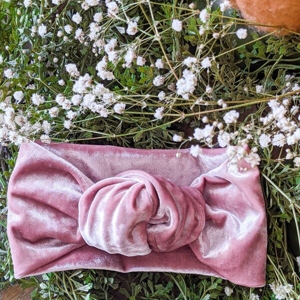 Crushed Velvet Blush Knot Headwrap | Blush Headwrap | Girl's Velvet Knot Headwrap | Mommy and Me | Adult Headwrap | Newborn Headwrap |