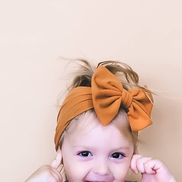 Rust Double Brushed Bow Headwrap | Light Brown Headwrap | Girl's Bow Headwrap | Toddler Bow Turban | 5" Bow Headband | Newborn Headwrap |
