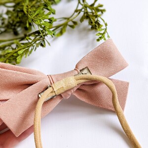 Linen Rose MEDIUM Knot Bow Light Pink Hair Bow Girl's Hair Bow, Headband Toddler Hair bows Newborn Hairbow Mommy and Me Linen Bow image 6