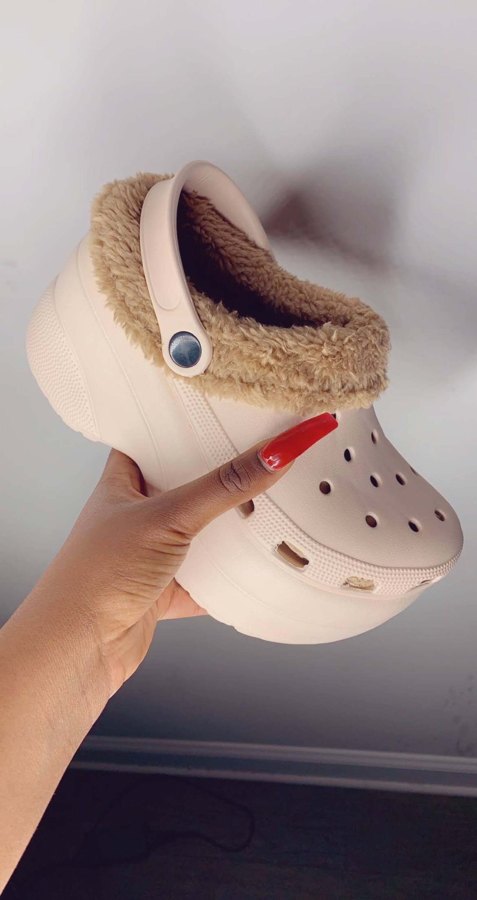 tan platform crocs