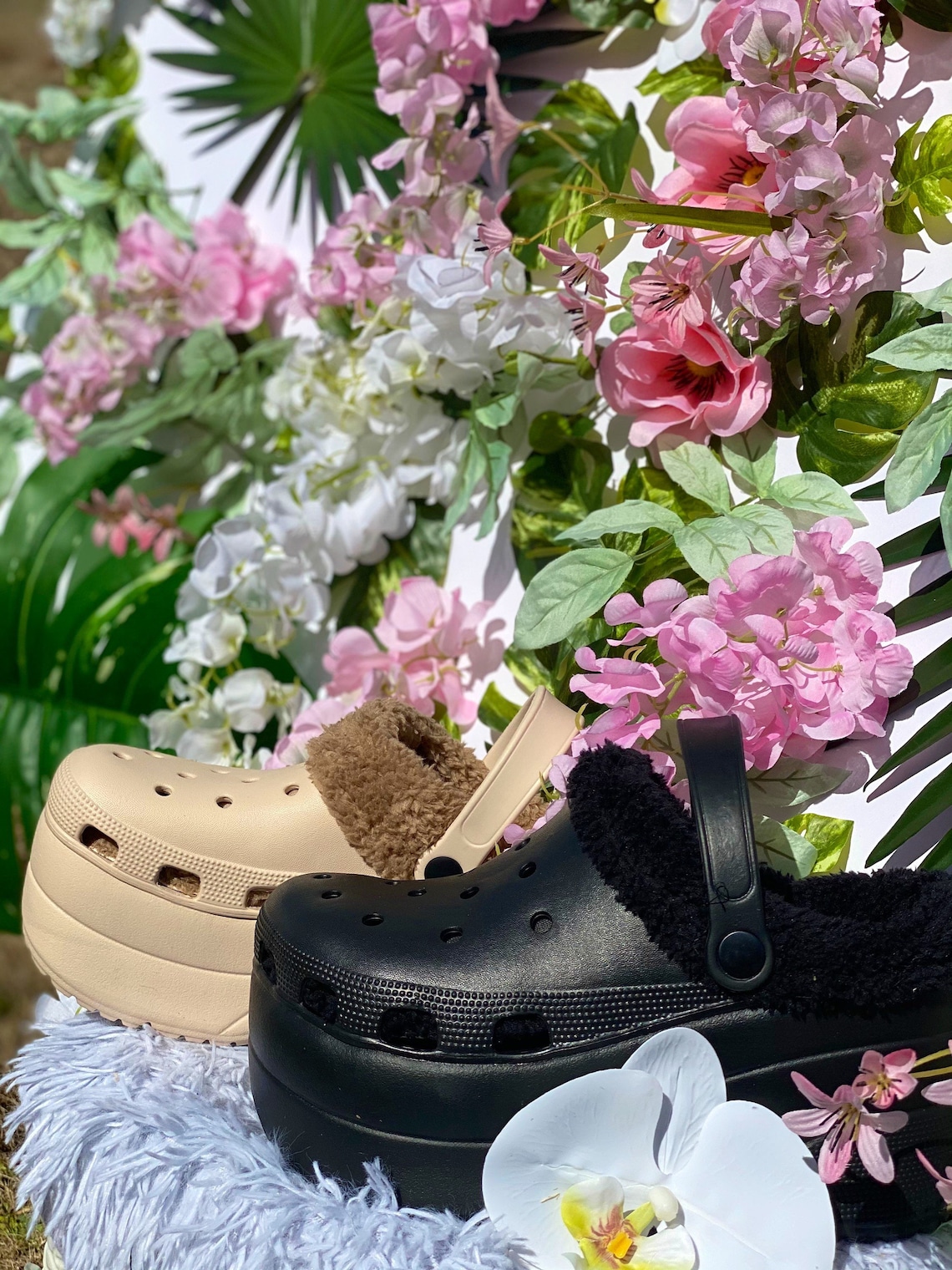 tan platform crocs