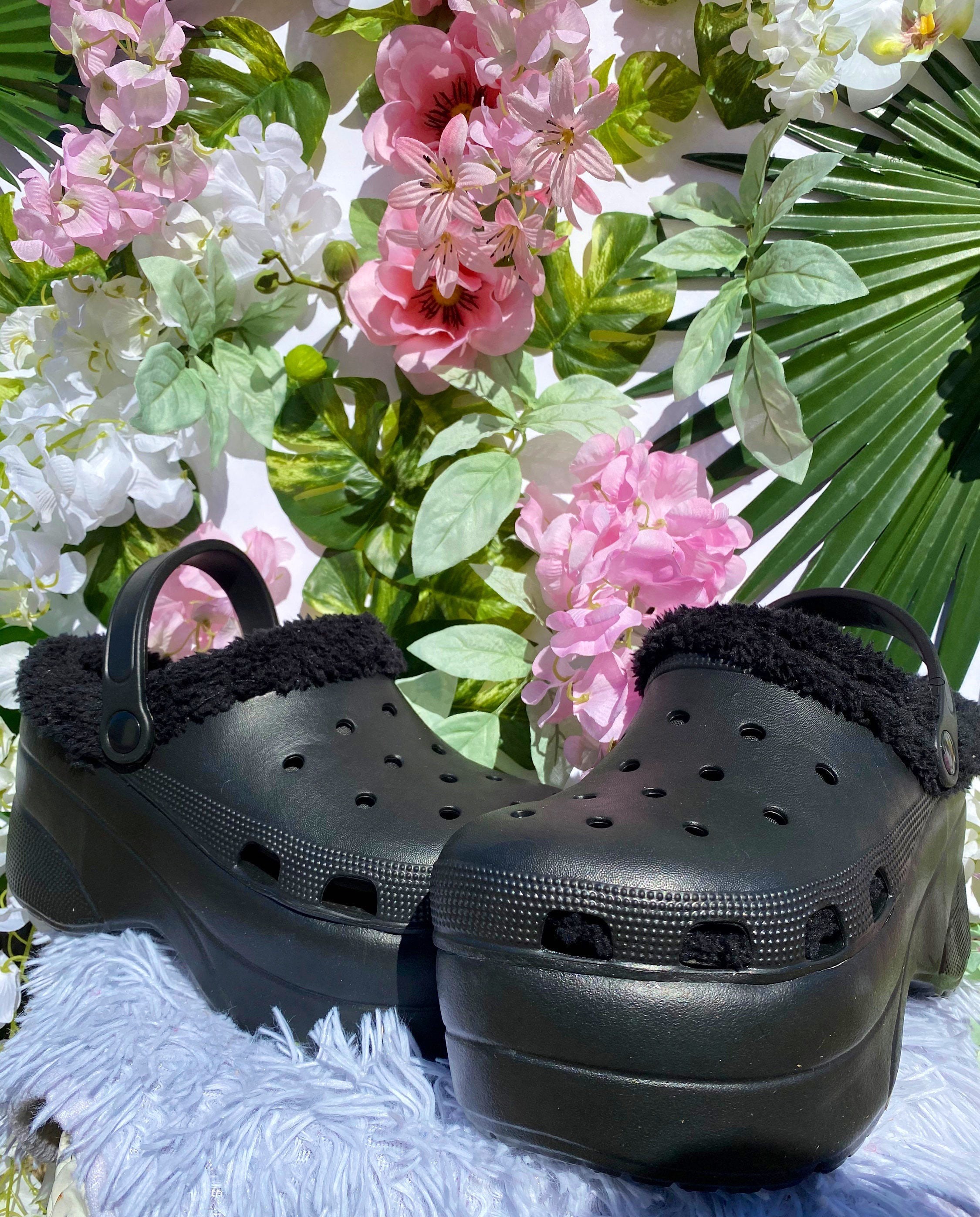 olive green fuzzy crocs