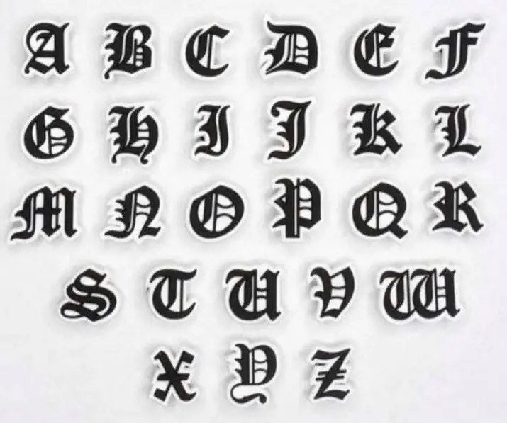 Gothic Old English Letters Croc Charms Alphabet Shoe Charm Black