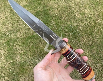Royal Custom Handmade D2 Tool Steel Acid Etched Skinning Camping Hunting Bowie Knife RK-113