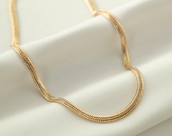 Gold Snake Chain Necklace - Dainty and Vintage Style Herringbone Choker Necklace - Gift for her