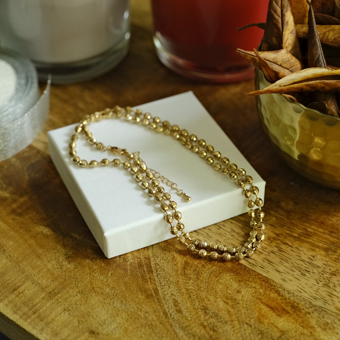 Ball Bead Chain Necklace Italian Necklace 14k Gold Plated Etsy