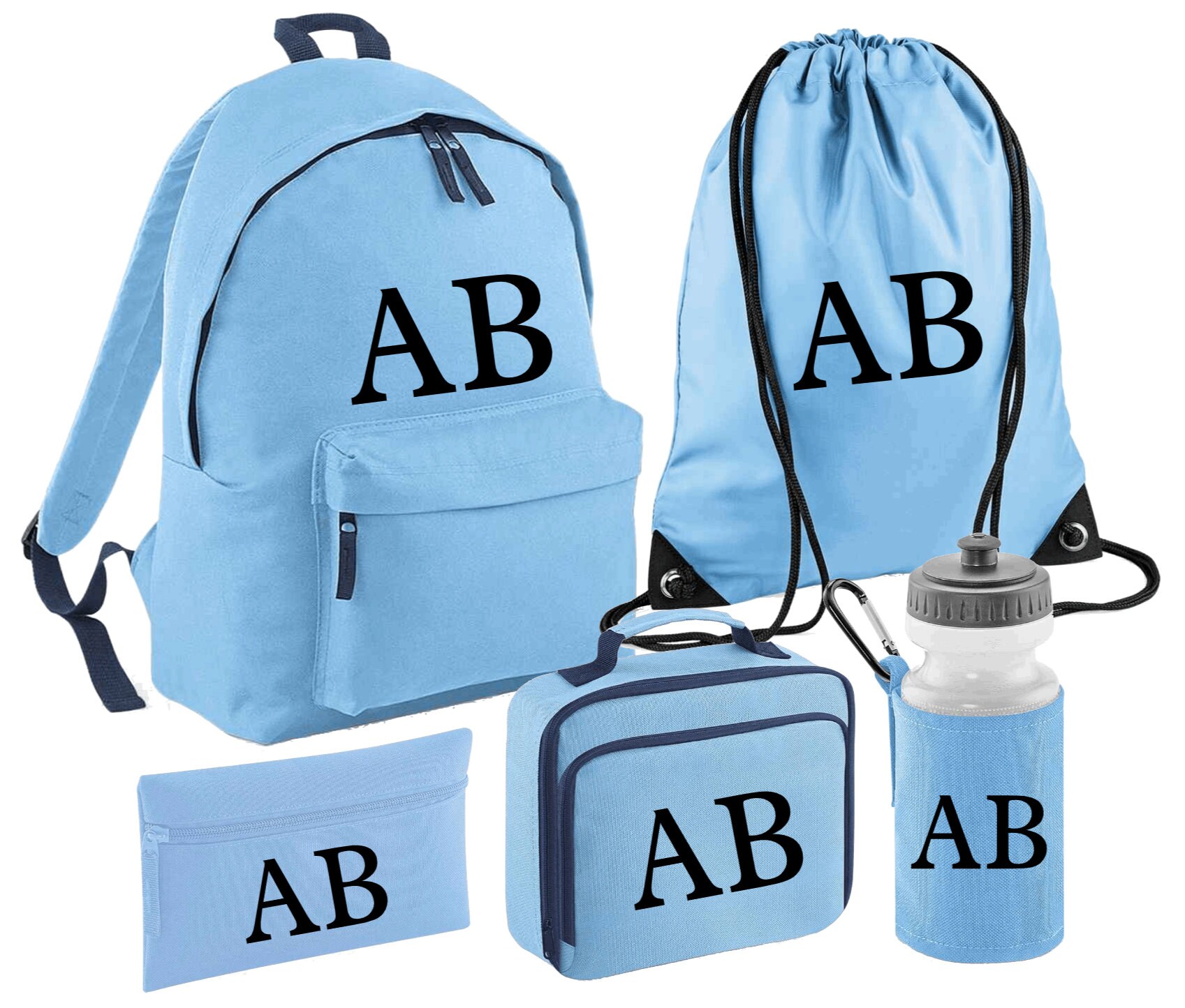 Personalised Back to School Set Bundle Backpack Gym Lunch Bag Pencil ...