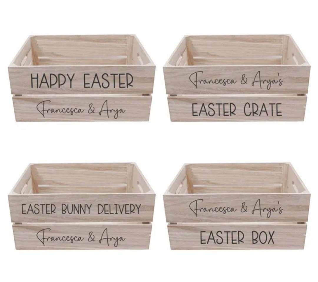 Personalised Wooden Easter Crate / Box or Decals to DIY Happy Easter