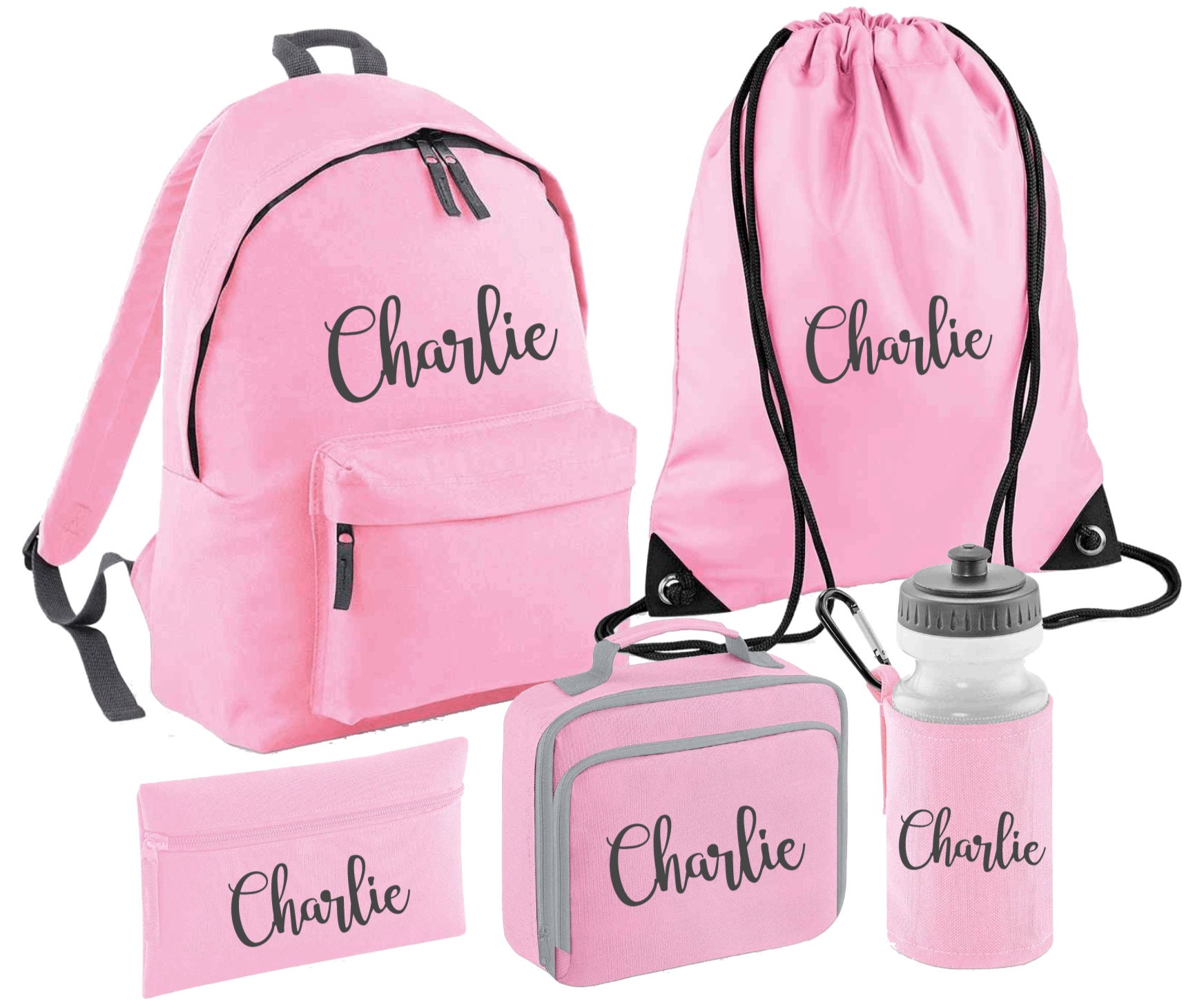Personalised Back to School Set Bundle Backpack Gym Lunch Bag Pencil
