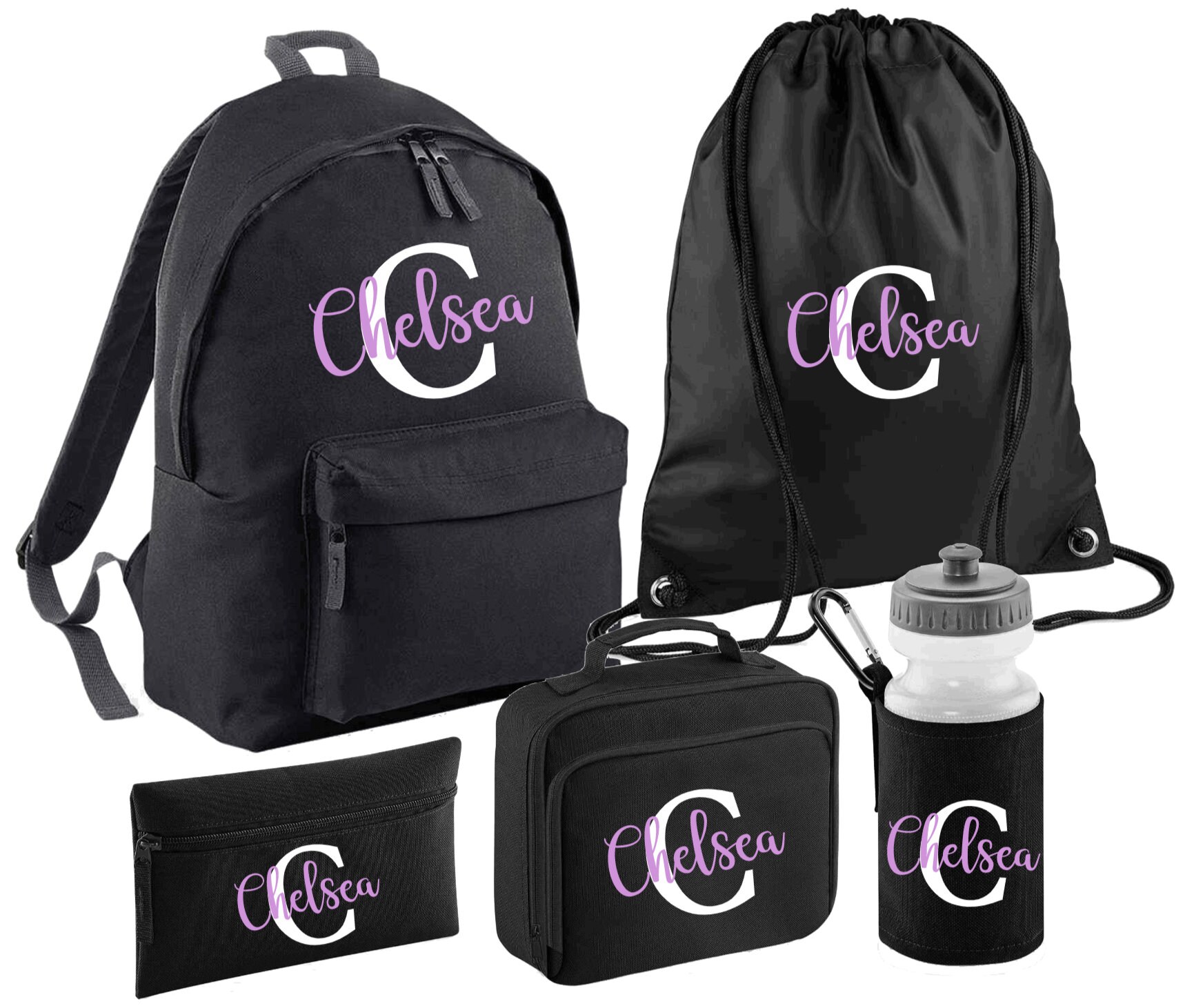 Personalised Back to School Set Bundle Backpack Gym Lunch Bag Pencil ...