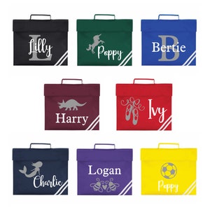 Personalised Book Bag Back to School Kids Boy Girl Name Initial Uniform Children's Unicorn Dinosaur Ballet Football Mermaid Red Blue Black