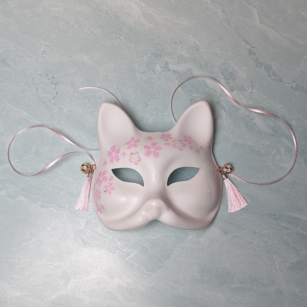 Sparkle Pink Cherry Blossom Fox Mask | Sakura Japanese Kitsune Hand-Painted Mask