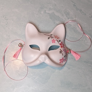 Flowering Branch Cherry Blossom Fox Mask | Sakura Japanese Kitsune Hand-Painted Mask