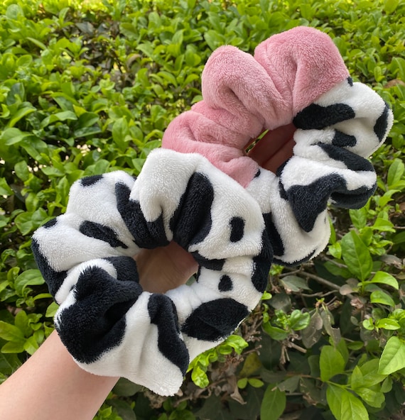 Cow scrunchies, Strawberry cow, Robe scrunchies, Plush scrunchies, Super soft scrunchies, Gift for her, Fluffy hair ties, Comfy scrunchies