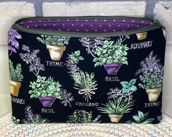 Plant mama makeup bag, Zipper makeup bag, Accessories pouch, Fabric cosmetic case, Travel case, Handmade pouch, Potted plant accessory bag