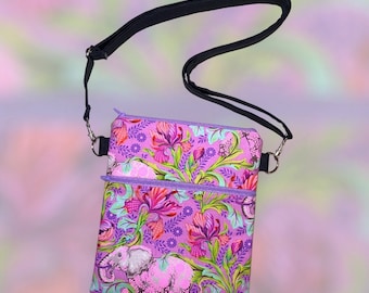 Hot pink floral elephant Crossbody Purse, Spring Handbag, Messenger bag, Travel tote, Bold everyday Bag, Nature, Animal Crossbody, Tula pink