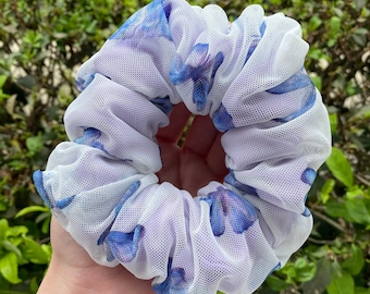 Spring butterfly scrunchies, Double layer satin scrunchies, Soft, Spring hair accessory, Dreamy scrunchies, Blue Butterfly hair ties
