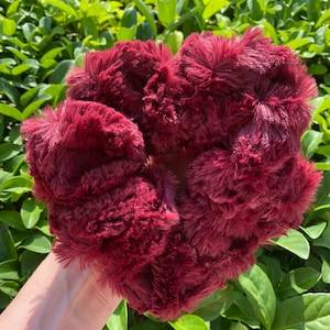Red faux fur scrunchies, XL grey fuzzy scrunchie, Furry big scrunchies, Super soft hair ties, Gift for her, Jumbo luxe scrunchies