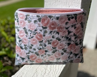 Pink Roses Accessory Bag, Rose Makeup bag, Cosmetic pouch, Zipper bag, Travel bag, Tablet case, Roses Toiletry bag, Makeup pouch, Handmade
