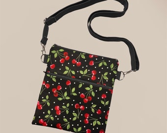 Wild Cherry Crossbody Bag, Cherry Purse, Fruit handbag, Cherry print accessory, Shoulder bag, Zipper purse, Cherry Gift, Adjustable strap